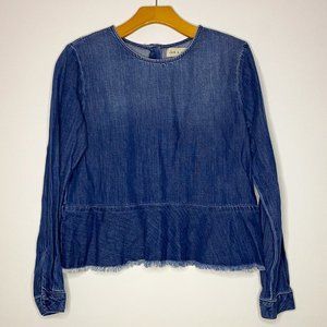 cloth & stone Chambray Ruffle Top Size Small
